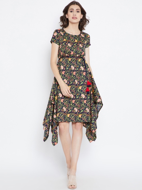 

Be Indi Women Navy Blue Printed Fit and Flare Dress