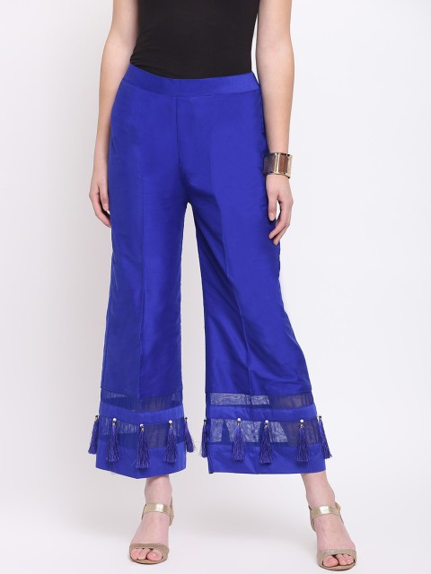 

RIVI Women Blue Solid Straight Silk Palazzos