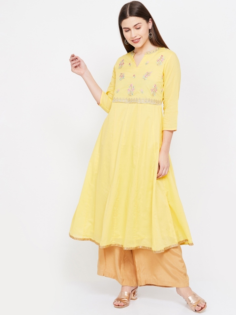 

Melange by Lifestyle Women Yellow & Pink Embroidered A-Line Kurta