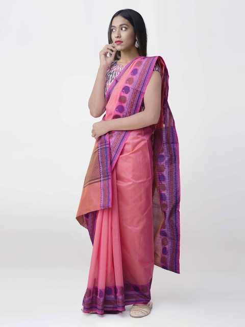 

Unnati Silks Pink & Purple Silk Cotton Woven Design Chettinad Saree