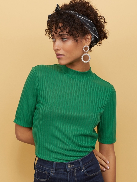 

H&M Women Green Ribbed Top