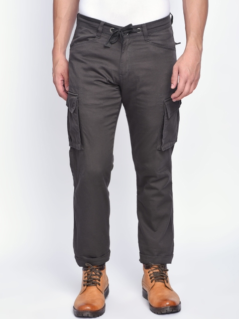 

beevee Men Charcoal Grey Regular Fit Solid Cargos