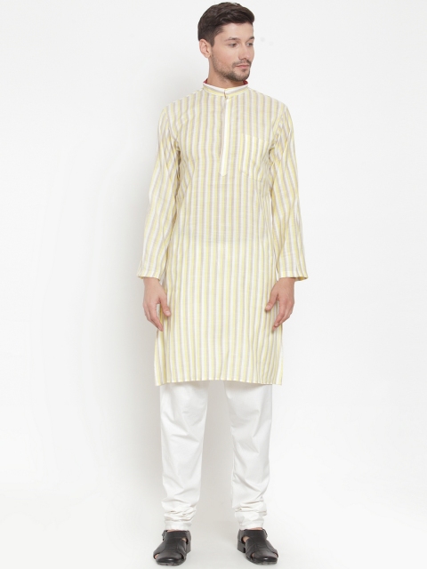 

KLOTTHE Men Yellow Striped Straight Kurta