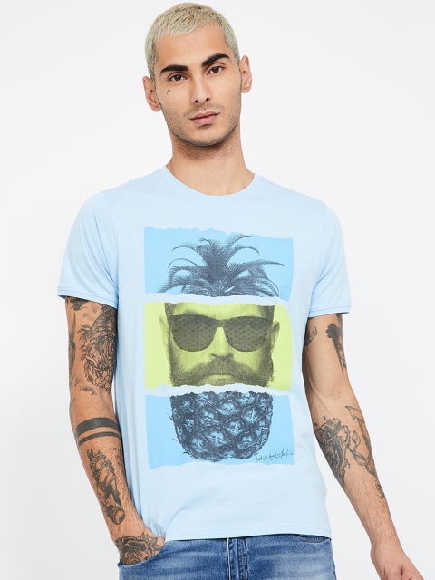 

Forca by Lifestyle Men Blue Printed Round Neck T-shirt