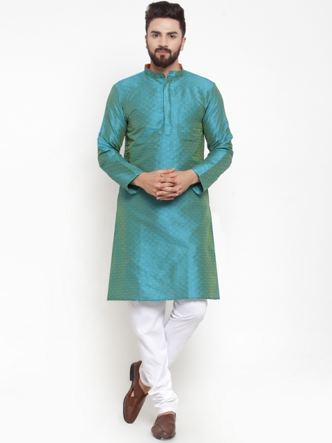 

NEUDIS Men Turquoise Blue Self Design Kurta with Churidar