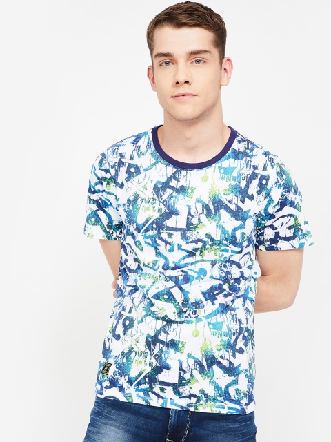 

Forca by Lifestyle Men White & Blue Printed Round Neck T-shirt
