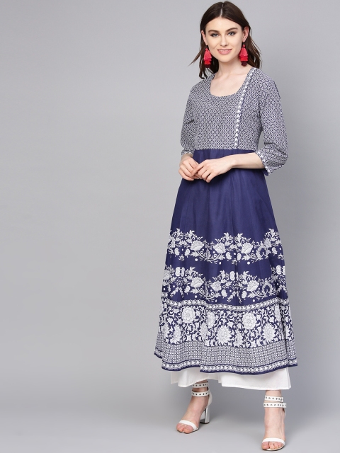 

Bhama Couture Women Blue & White Printed Kurta with Palazzos
