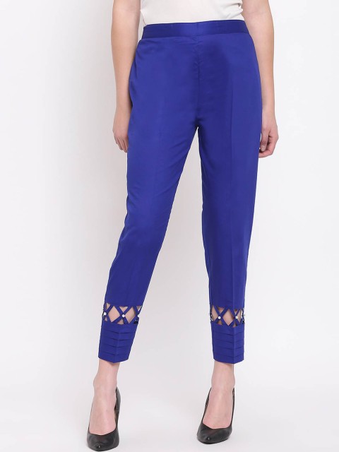 

RIVI Women Blue Regular Fit Solid Cigarette Trousers