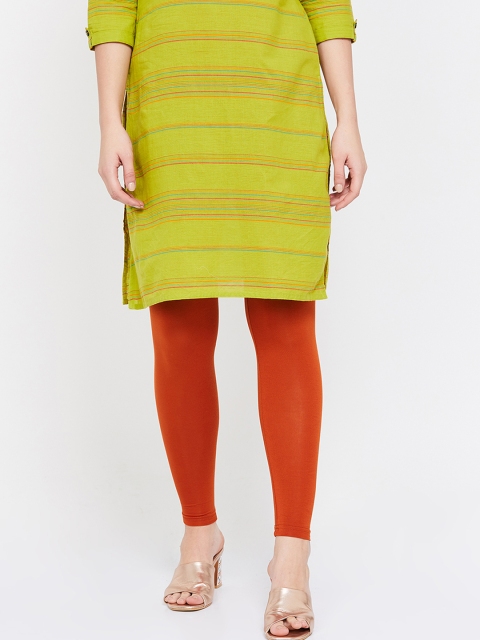 

Melange by Lifestyle Women Rust Orange Solid Ankle-Length Leggings