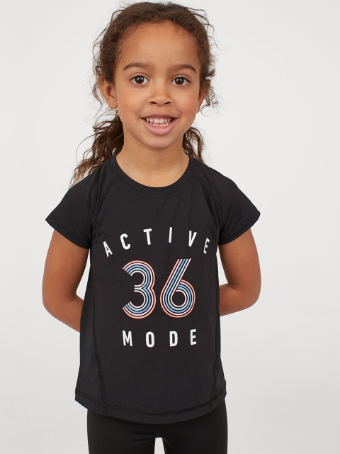 

H&M Girls Black Printed Sports Top