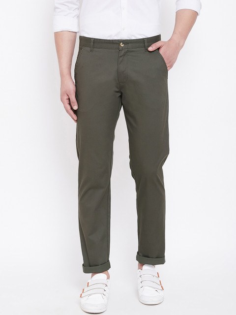 

JUMP USA Men Olive Green Regular Fit Solid Regular Trousers