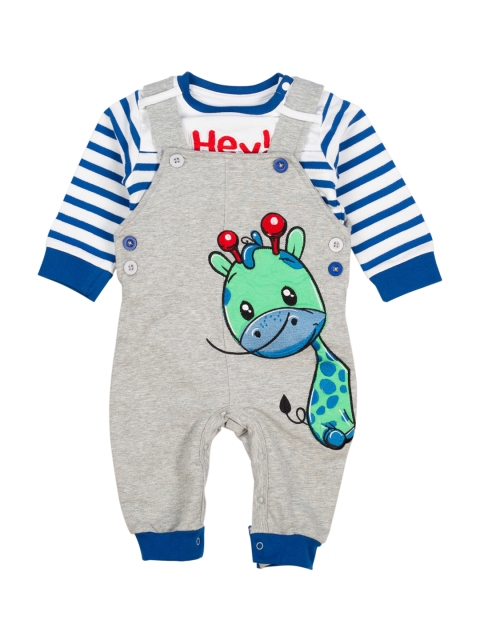 

MeeMee Boys Grey Melange & Blue Printed T-shirt with Dungarees