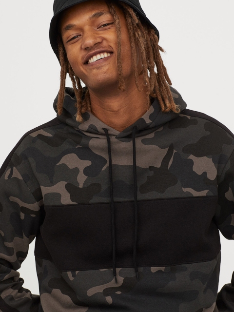 

H&M Men Black And Beige Hooded Top