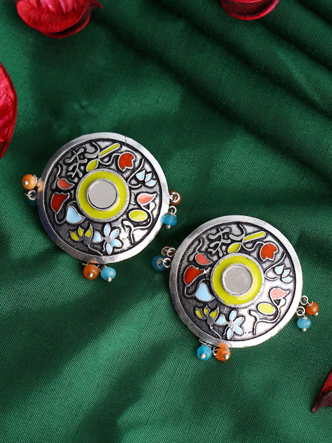 

Studio Voylla Silver-Plated & Yellow Enamelled Circular Studs