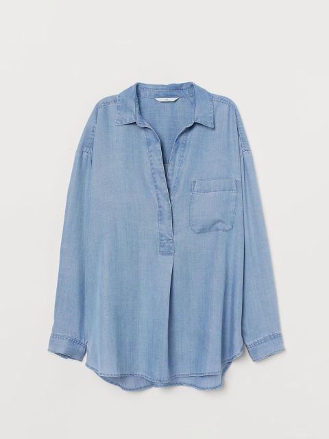 

H&M Women Solid Lyocell Blouse, Blue