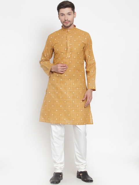 

KLOTTHE Men Yellow Woven Design Straight Kurta