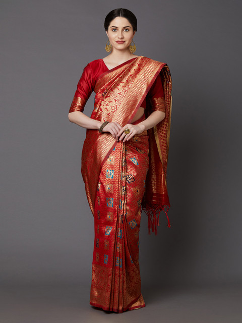 

Mitera Red Silk Blend Woven Design Banarasi Saree