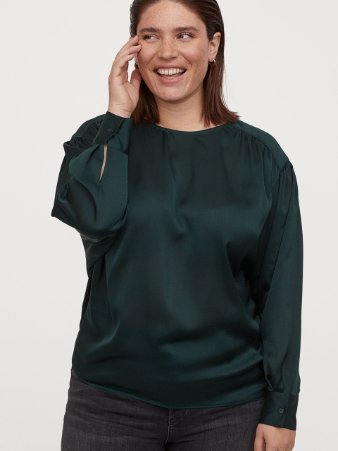 

H&M Plus Women Teal Green Batwing-Sleeved Sustainable Blouse