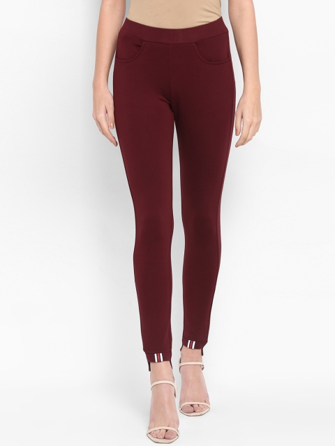 

FOSH Women Maroon Solid Skinny-Fit Treggings