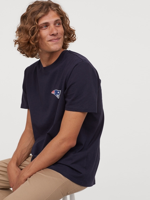 

H&M Men Navy Blue Printed T-Shirt