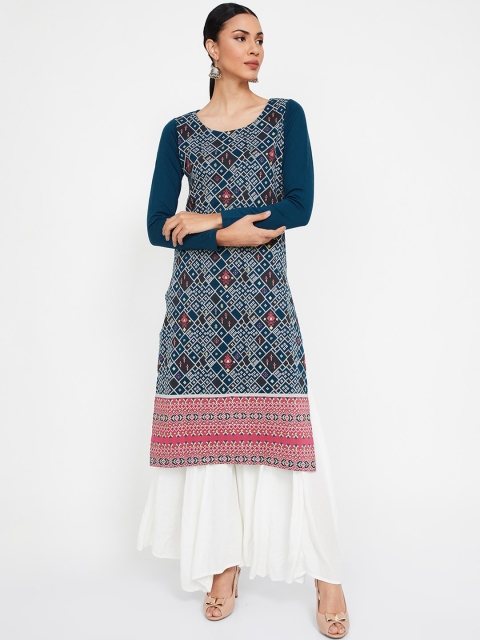 

Melange by Lifestyle Women Blue & White Printed Straight Kurta