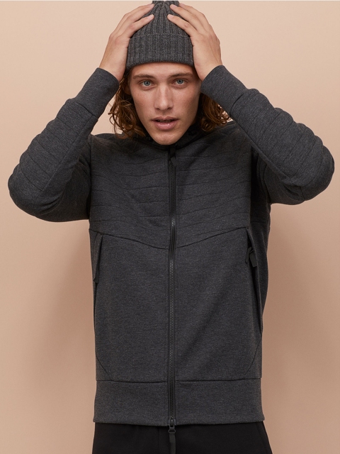 

H&M Men Charcoal Grey Hooded sports jacket