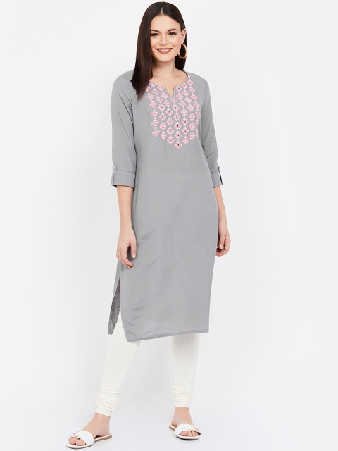 

Melange by Lifestyle Women Grey & Pink Yoke Design Straight Kurta