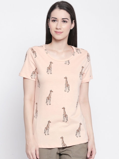 

Honey by Pantaloons Women Beige Printed Round Neck T-shirt