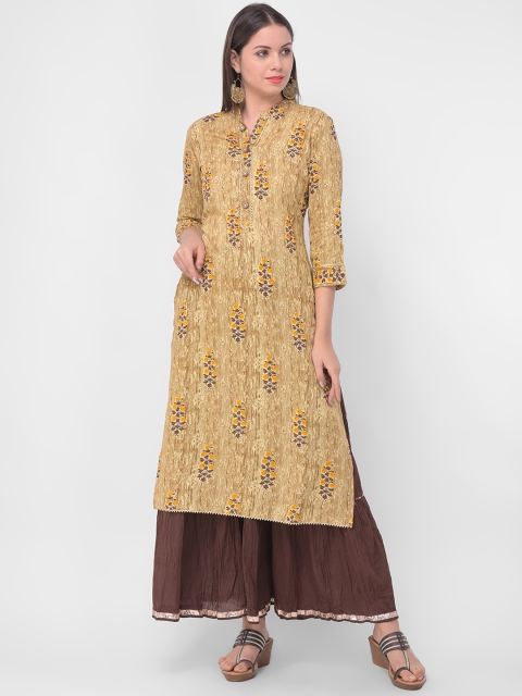 

aayusika Women Beige & Brown Printed Kurti with Skirt