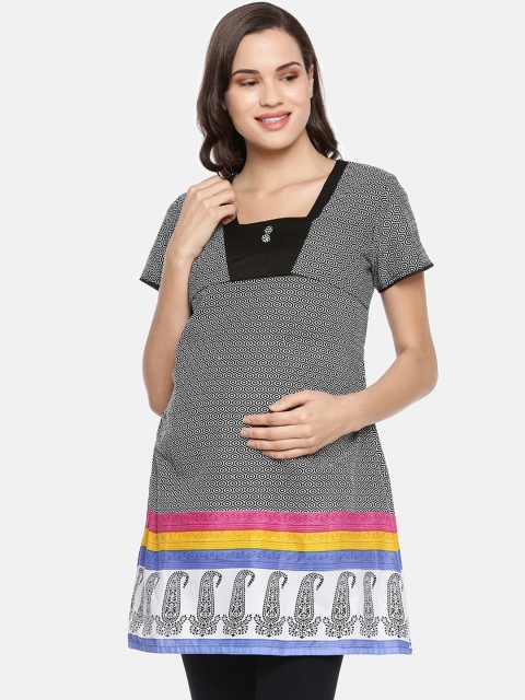 

GOLDSTROMS Women Black & White Printed Maternity Kurti