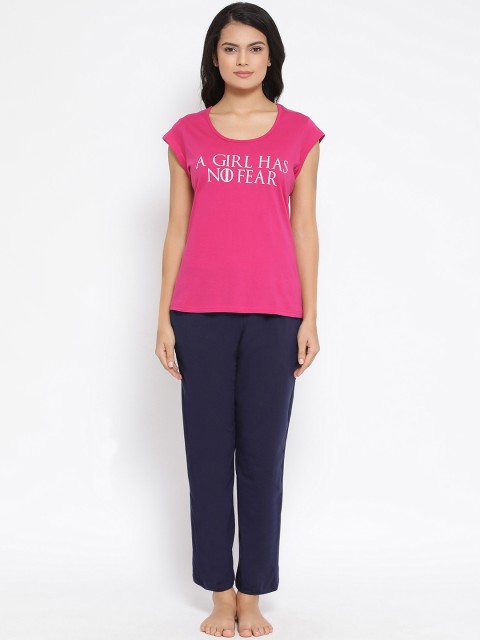 

Clovia Women Pink & Blue Printed Night suit