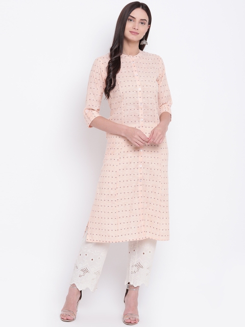 

Be Indi Women Peach-Coloured Printed Straight Kurta