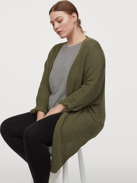 

H&M Plus Women Olive Green Loose-Knit Sustainable Cardigan