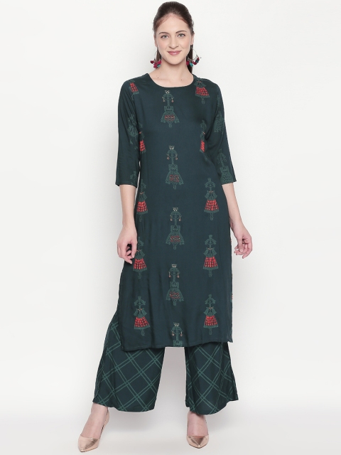 

ZRI Women Green Printed Kurta with Palazzos