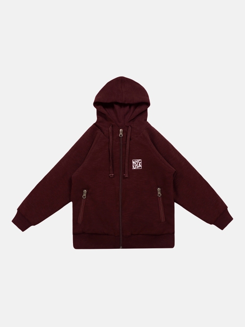 

Lil Tomatoes Boys Maroon Solid Hooded Fleece Sweatshirt