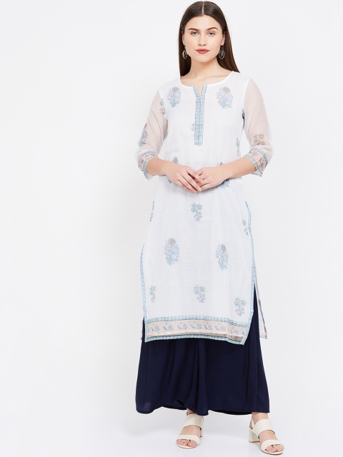 

Melange by Lifestyle Women White & Blue Printed Straight Kurta
