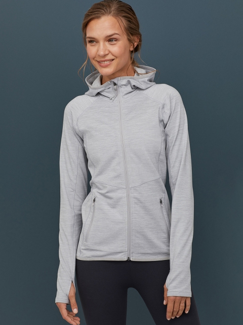 

H&M Women Grey Solid Hooded Fleece Sweatshirt