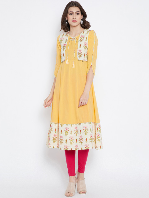 

Be Indi Women Yellow Printed Anarkali Kurta