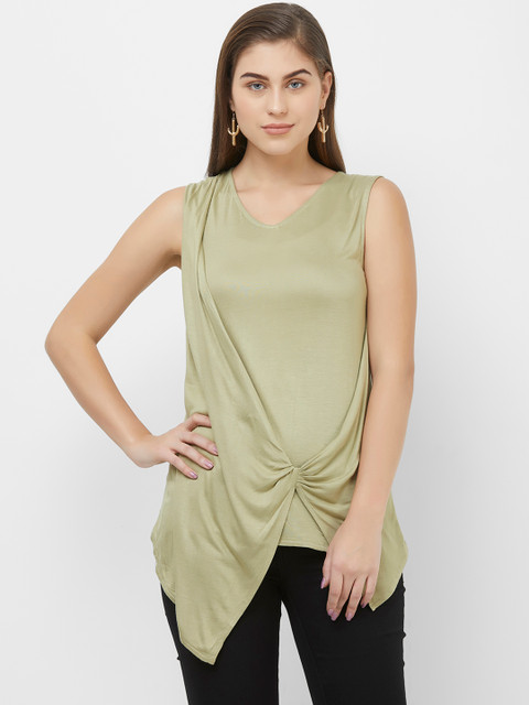 

109F Women Green Solid Tiered Top