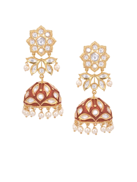 

Tistabene Red & Gold-Plated Enamelled Classic Jhumkas