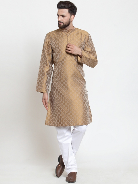 

NEUDIS Men Brown & Gold-Toned Printed Kurta with Pyjamas