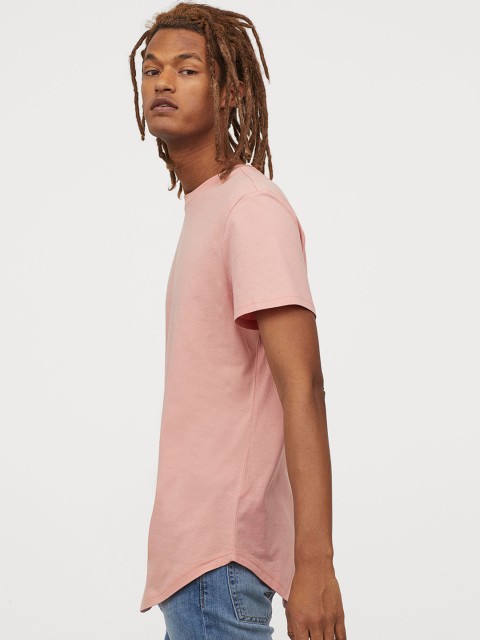 

H&M Men Pink Solid T-Sustainable Shirt Long Fit