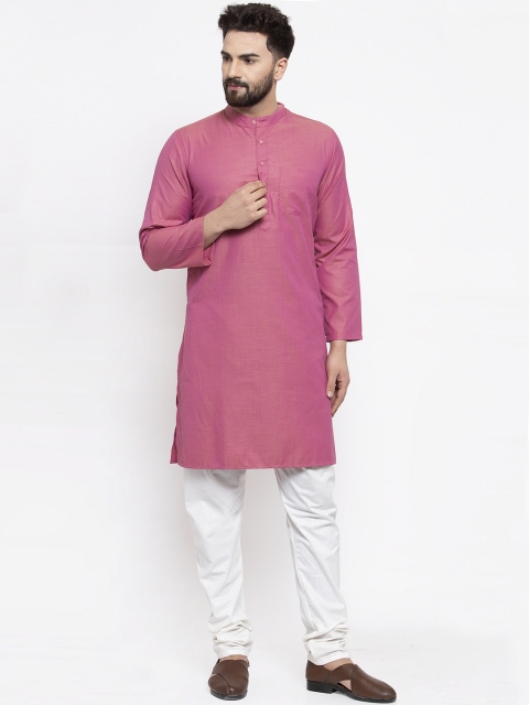 

NEUDIS Men Pink & White Solid Kurta with Churidar