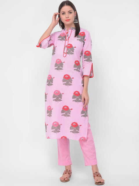 

aayusika Women Pink & Grey Printed Kurta with Trousers