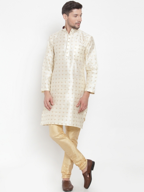 

KLOTTHE Men White Woven Design Straight Kurta