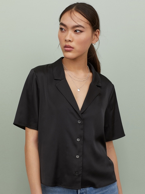 

H&M Women Black Boxy-Style Blouse
