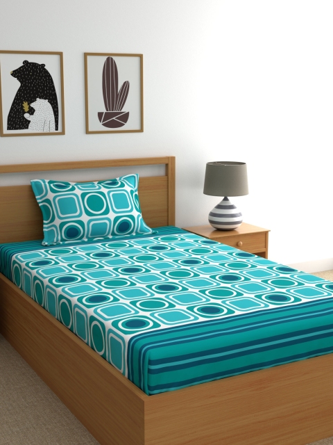 

Home Ecstasy Blue Geometric 140 TC Cotton 1 Single Bedsheet with 1 Pillow Covers