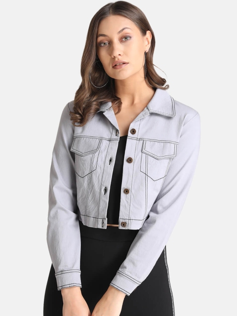 

Kazo Women Grey Solid Denim Jacket