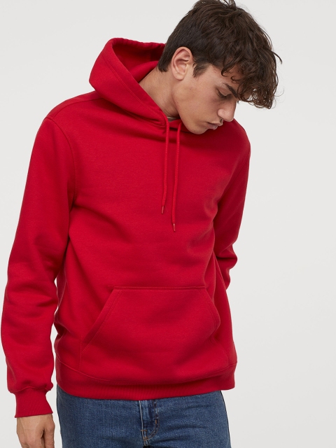 

H&M Men Red Solid Hooded Top