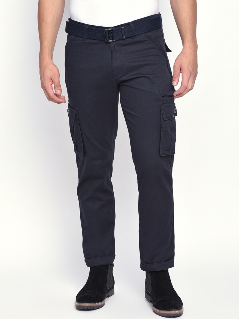 

beevee Men Navy Blue Regular Fit Solid Cargos